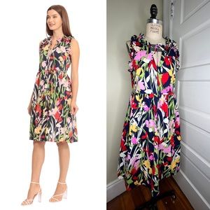 Maggy London Kayla Floral Trapeze Dress navy pink 4 Small Cotton EUC